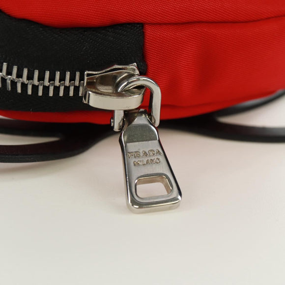 PRADA Telefoonhouder Nektasje Nylon Rood Zilver Auth 165922V