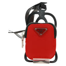 PRADA Telefoonhouder Nektasje Nylon Rood Zilver Auth 165922V-13