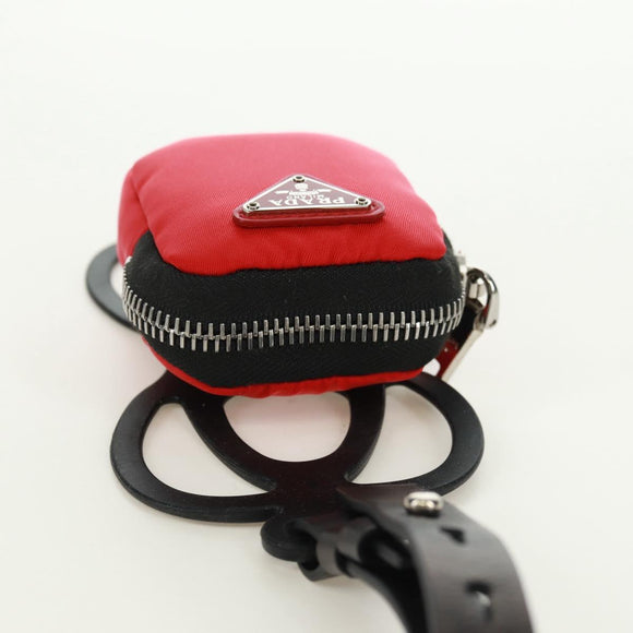 PRADA Telefoonhouder Nektasje Nylon Rood Zilver Auth 165922V
