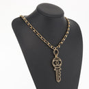 CHANEL COCO Mark Rhinestone Necklace metal Gold Tone CC Auth 165925SM-26