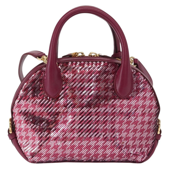 Salvatore Ferragamo Gancini Sequin Bag Leather 2way Pink Gold Auth 165928SAV