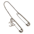 CHANEL COCO Mark Rhinestone Safety Pin metal Silver tone CC Auth 165929SM-1