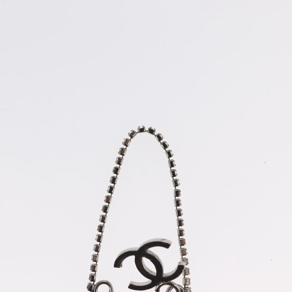 CHANEL COCO Mark Rhinestone Safety Pin metal Silver tone CC Auth 165929SM