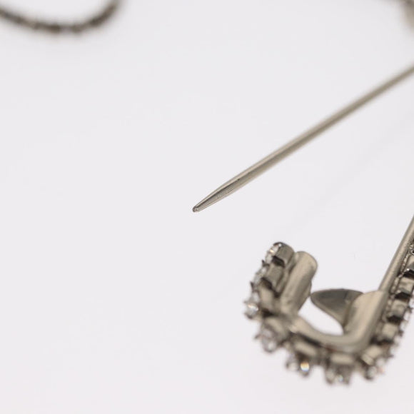 CHANEL COCO Mark Rhinestone Safety Pin metal Silver tone CC Auth 165929SM