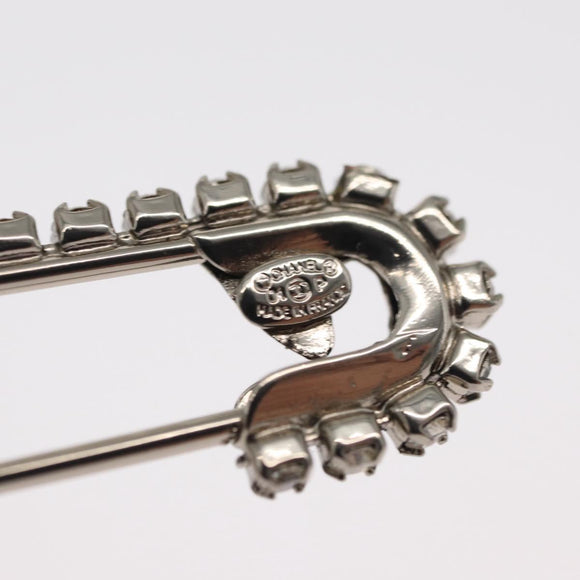 CHANEL COCO Mark Rhinestone Safety Pin metal Silver tone CC Auth 165929SM