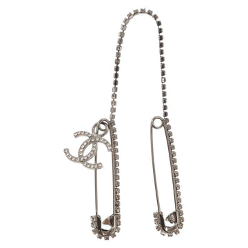 CHANEL COCO Mark Rhinestone Safety Pin metal Silver tone CC Auth 165929SM - 0