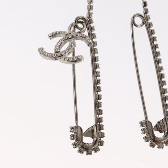 CHANEL COCO Mark Rhinestone Safety Pin metal Silver tone CC Auth 165929SM