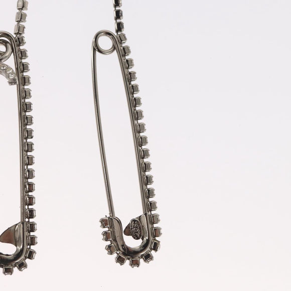 CHANEL COCO Mark Rhinestone Safety Pin metal Silver tone CC Auth 165929SM