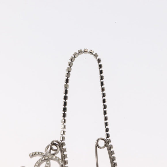 CHANEL COCO Mark Rhinestone Safety Pin metal Silver tone CC Auth 165929SM