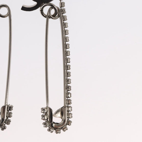 CHANEL COCO Mark Rhinestone Safety Pin metal Silver tone CC Auth 165929SM