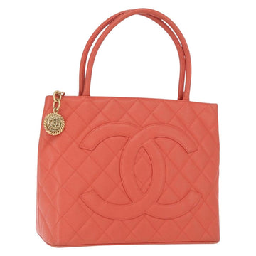 CHANEL Matelasse Reprint Tote Bag Caviar Skin Pink Gold CC Auth 165933SAM