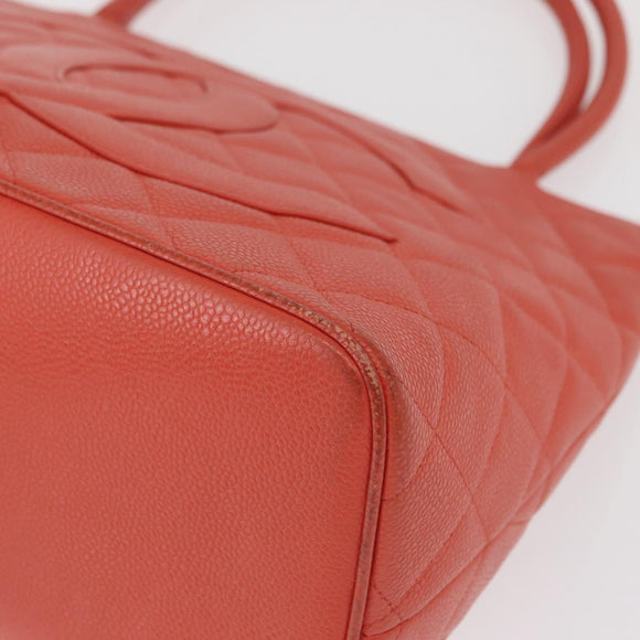 CHANEL Matelasse Reprint Tote Bag Caviar Skin Pink Gold CC Auth 165933SAM
