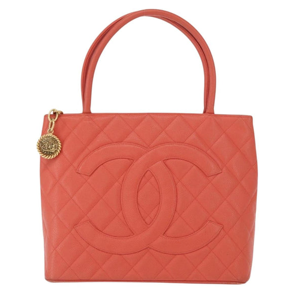 CHANEL Matelasse Reprint Tote Bag Caviar Skin Pink Gold CC Auth 165933SAM