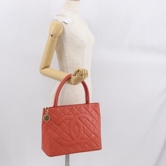 CHANEL Matelasse Reprint Tote Bag Caviar Skin Pink Gold CC Auth 165933SAM