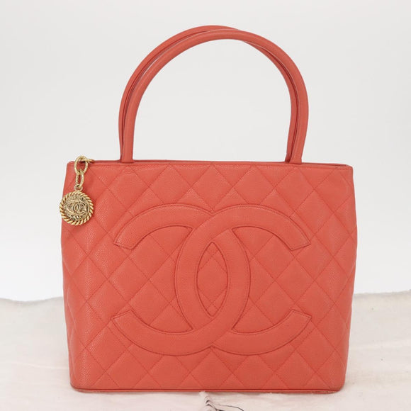 CHANEL Matelasse Reprint Tote Bag Caviar Skin Pink Gold CC Auth 165933SAM