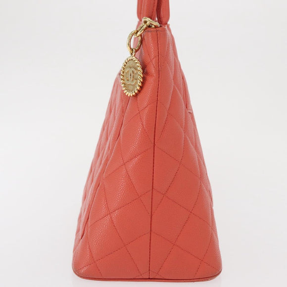 CHANEL Matelasse Reprint Tote Bag Caviar Skin Pink Gold CC Auth 165933SAM