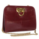 Salvatore Ferragamo Gancini Chain Shoulder Bag Leather Red Gold Auth 165934-1