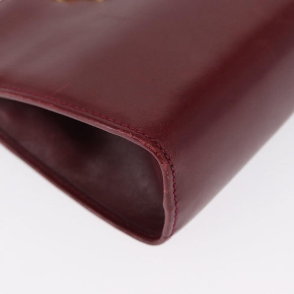 Salvatore Ferragamo Gancini Chain Shoulder Bag Leather Red Gold Auth 165934