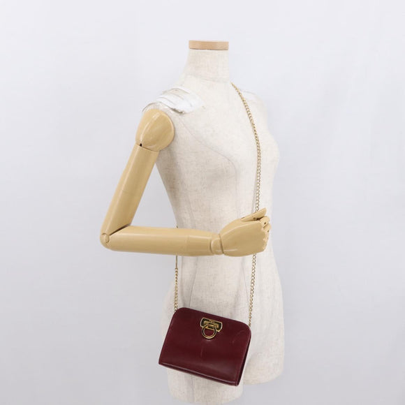 Salvatore Ferragamo Gancini Chain Shoulder Bag Leather Red Gold Auth 165934