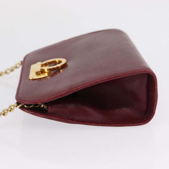 Salvatore Ferragamo Gancini Chain Shoulder Bag Leather Red Gold Auth 165934