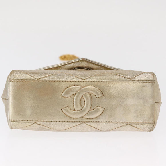 CHANEL Matelasse Single Flap Chain Shoulder Bag Leather Gold CC Auth 165938V