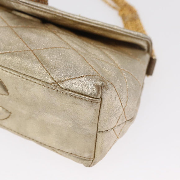 CHANEL Matelasse Single Flap Chain Shoulder Bag Leather Gold CC Auth 165938V