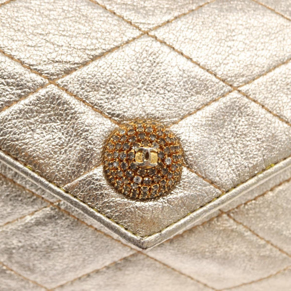 CHANEL Matelasse Single Flap Chain Shoulder Bag Leather Gold CC Auth 165938V