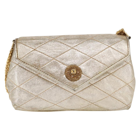 CHANEL Matelasse Single Flap Chain Shoulder Bag Leather Gold CC Auth 165938V