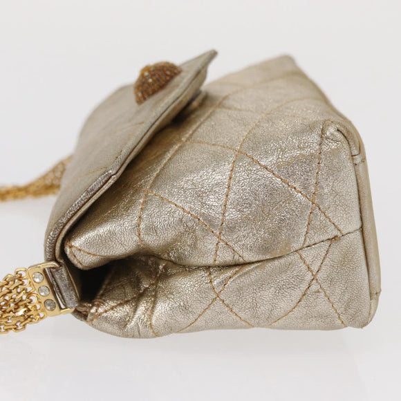 CHANEL Matelasse Single Flap Chain Shoulder Bag Leather Gold CC Auth 165938V