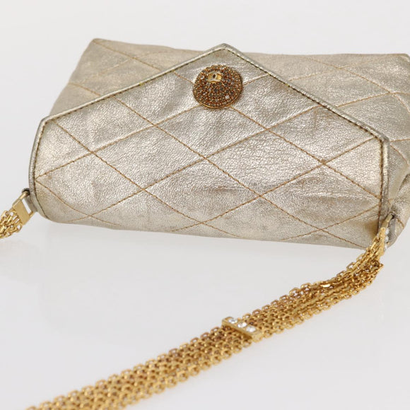 CHANEL Matelasse Single Flap Chain Shoulder Bag Leather Gold CC Auth 165938V