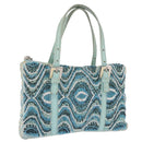 FENDI Beads Hand Bag Canvas Blue Silver Auth 165940SAV-1