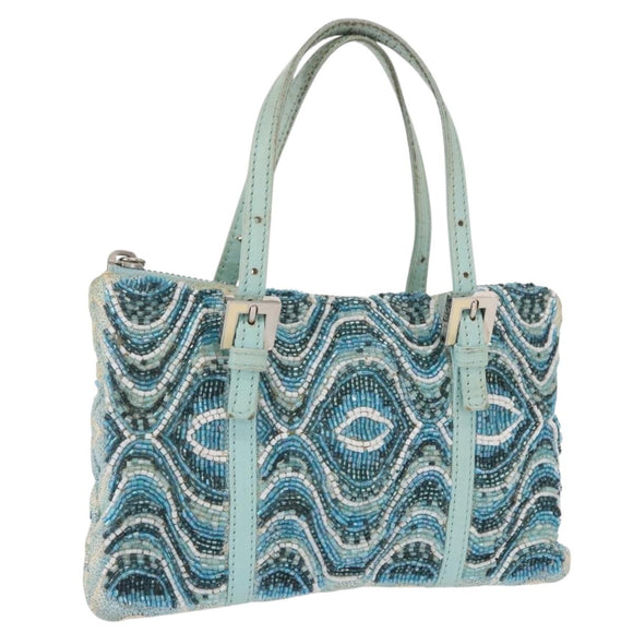 FENDI Beads Hand Bag Canvas Blue Silver Auth 165940SAV