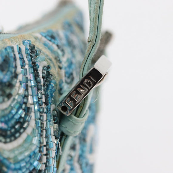 FENDI Beads Hand Bag Canvas Blue Silver Auth 165940SAV