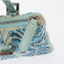 FENDI Beads Hand Bag Canvas Blue Silver Auth 165940SAV-15