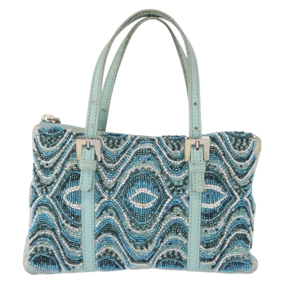 FENDI Beads Hand Bag Canvas Blue Silver Auth 165940SAV