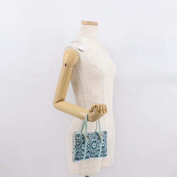 FENDI Beads Hand Bag Canvas Blue Silver Auth 165940SAV