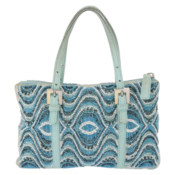 FENDI Beads Hand Bag Canvas Blue Silver Auth 165940SAV