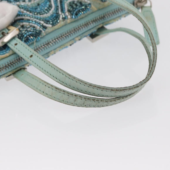 FENDI Beads Hand Bag Canvas Blue Silver Auth 165940SAV