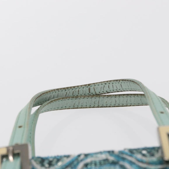FENDI Beads Hand Bag Canvas Blue Silver Auth 165940SAV