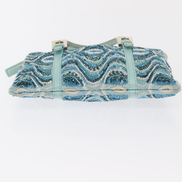 FENDI Beads Hand Bag Canvas Blue Silver Auth 165940SAV