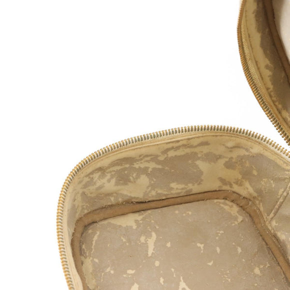 CHANEL Vanity Hand Bag Caviar Skin White Gold CC Auth 165943