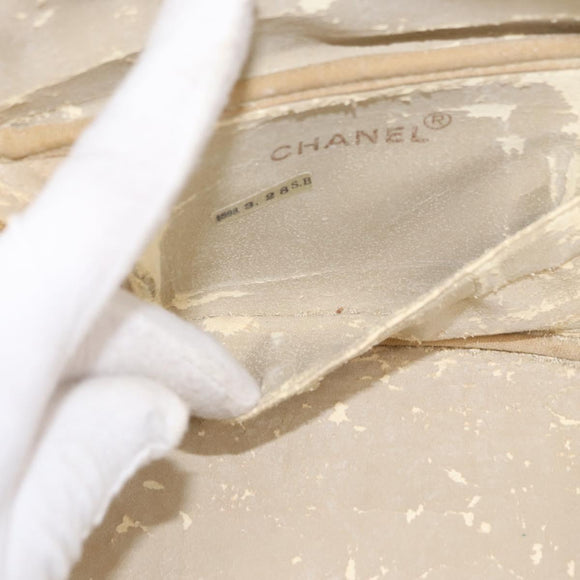 CHANEL Vanity Hand Bag Caviar Skin White Gold CC Auth 165943