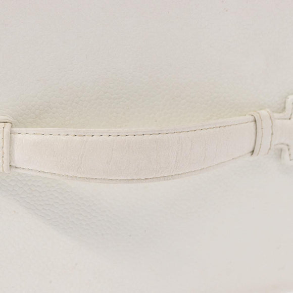 CHANEL Vanity Hand Bag Caviar Skin White Gold CC Auth 165943