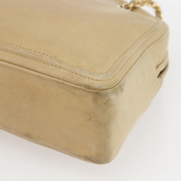 CHANEL Chain Shoulder Bag Lamb Skin Beige Gold CC Auth 165944
