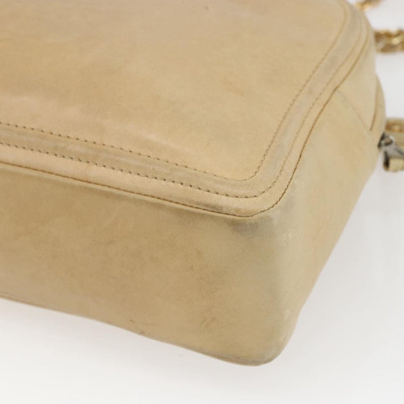 CHANEL Chain Shoulder Bag Lamb Skin Beige Gold CC Auth 165944