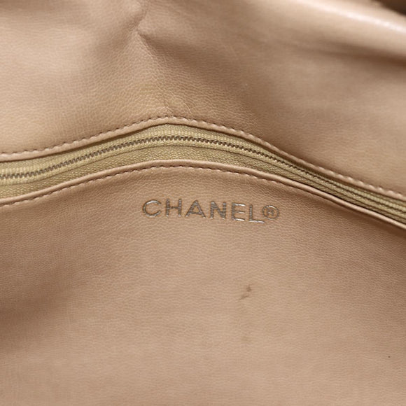 CHANEL Chain Shoulder Bag Lamb Skin Beige Gold CC Auth 165944