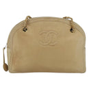 CHANEL Chain Shoulder Bag Lamb Skin Beige Gold CC Auth 165944-13