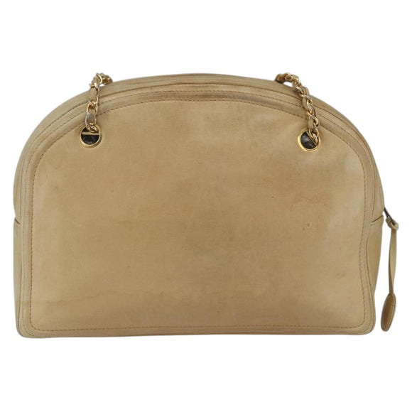 CHANEL Chain Shoulder Bag Lamb Skin Beige Gold CC Auth 165944