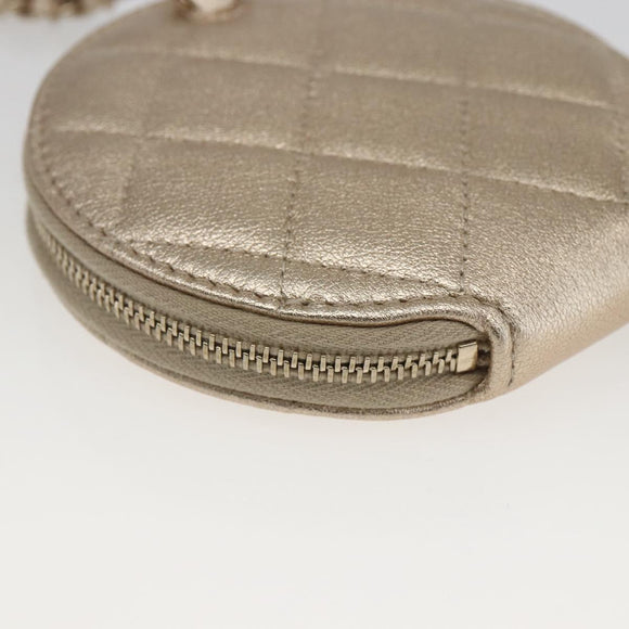 CHANEL Matelasse Air Pods case Coin Purse Lamb Skin Gold CC Auth 165948SM