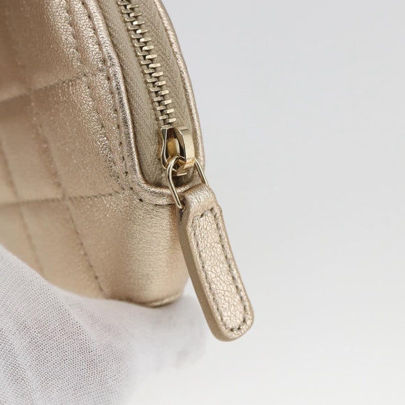 CHANEL Matelasse Air Pods case Coin Purse Lamb Skin Gold CC Auth 165948SM